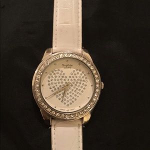 Sophie White Quartz Stainless Watch, Leather Band